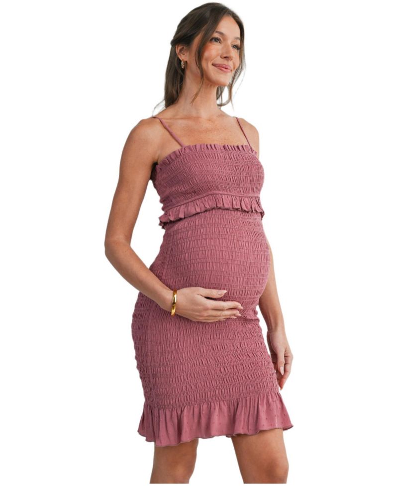 Women's Smocked Spaghetti Strap Dress with Ruffle Hem