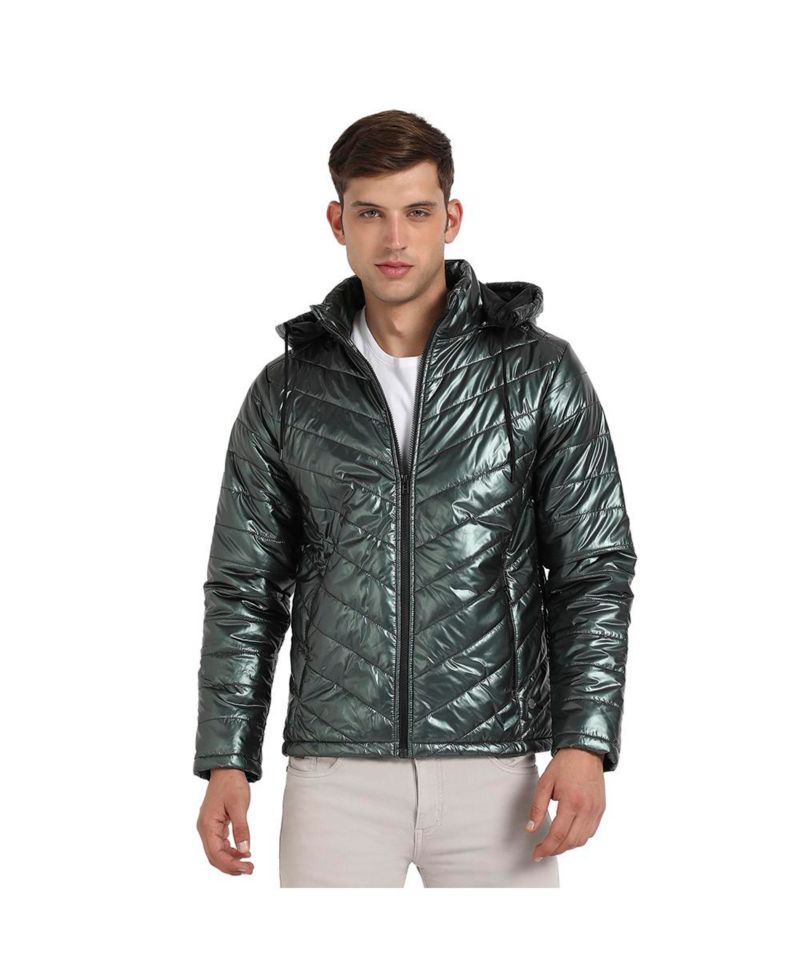 Men's Forest Green Zip-Front Quilted Puffer Jacket