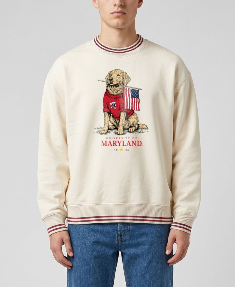 Men's and Women's Cream Maryland Terrapins Americana Good Boy Ribbed Premium Sweatshirt