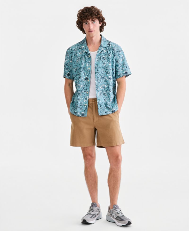 Men's Linen Blend Floral-Print Camp Shirt