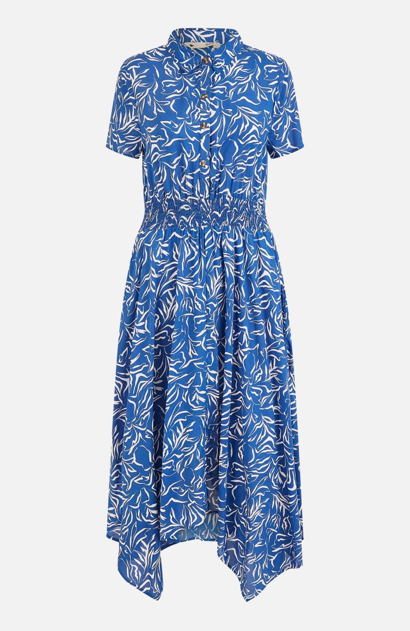Women's Printed Midi Ruched Shirt Dress