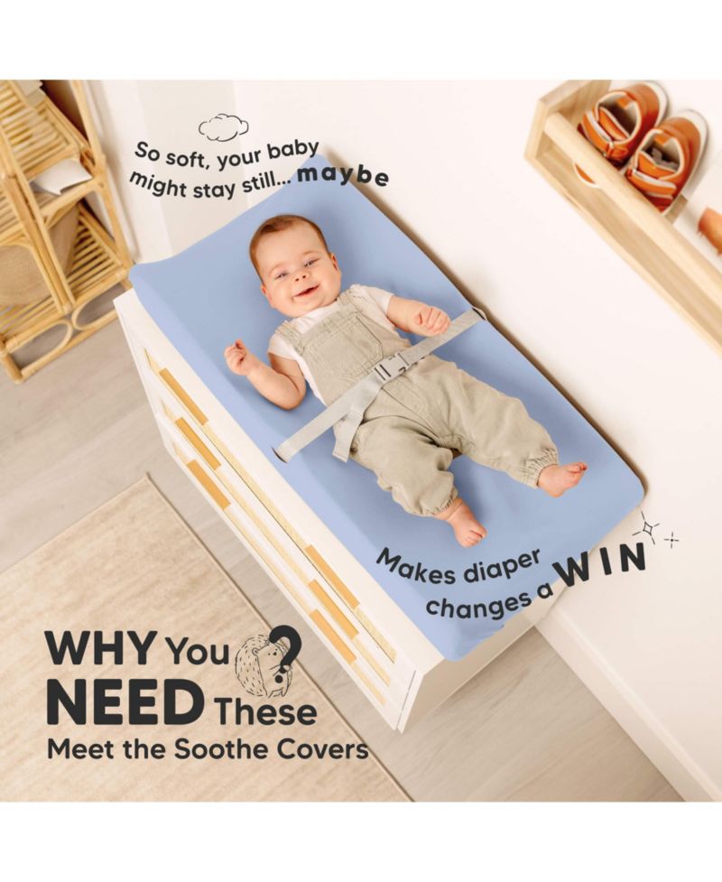 2pk Soothe Changing Pad Covers for Girl, Boy, Soft Cotton Contoured Diaper Changing Table Pad Covers