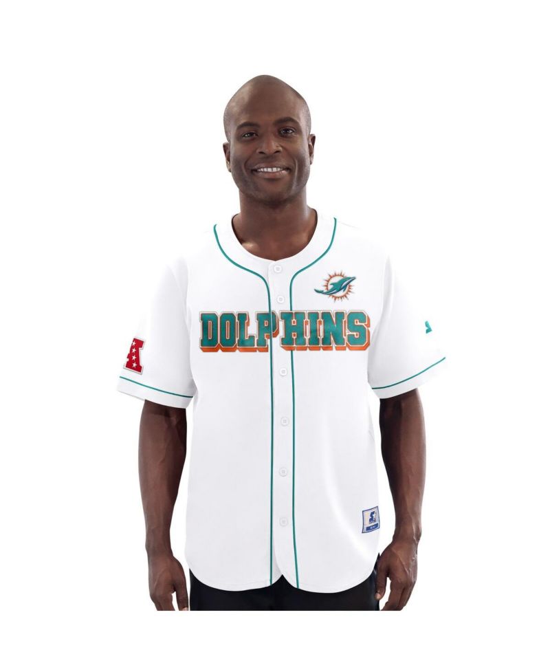Men's White Miami Dolphins Relay Full-Button Baseball Jersey