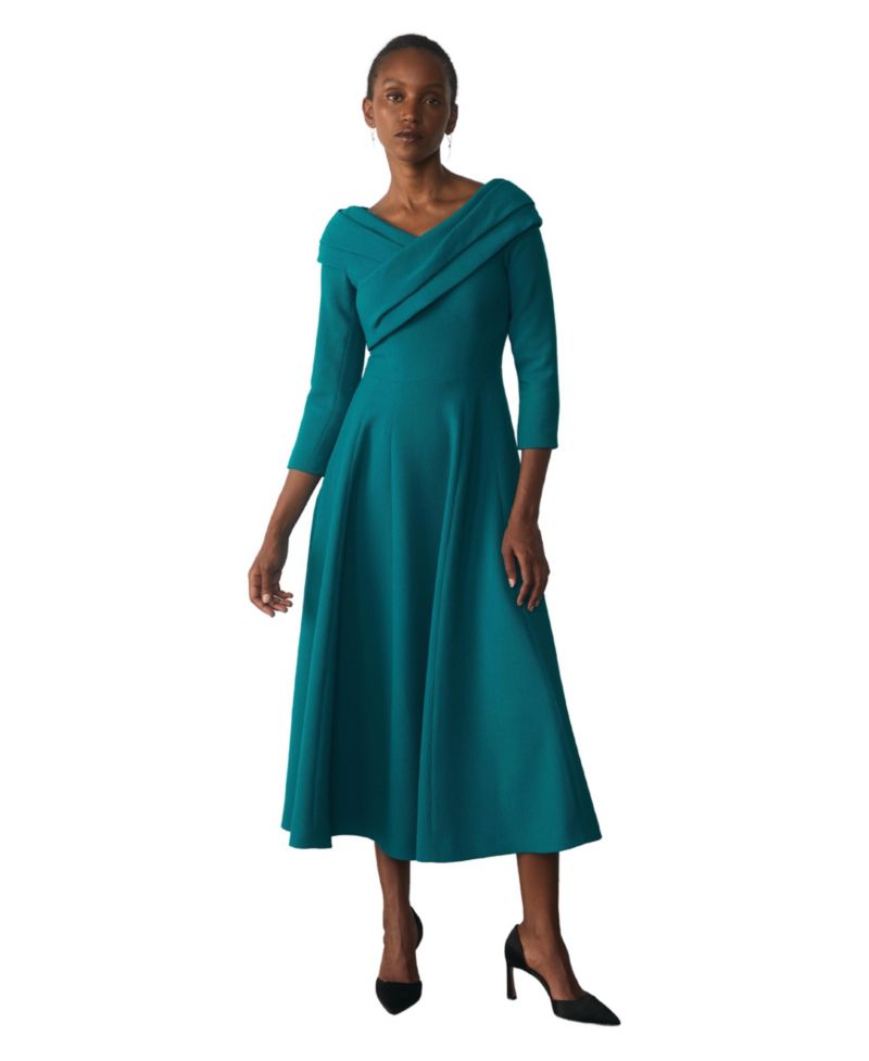 Women's Palermo Bardot Neck A-Line 3/4-Sleeve Midi Dress