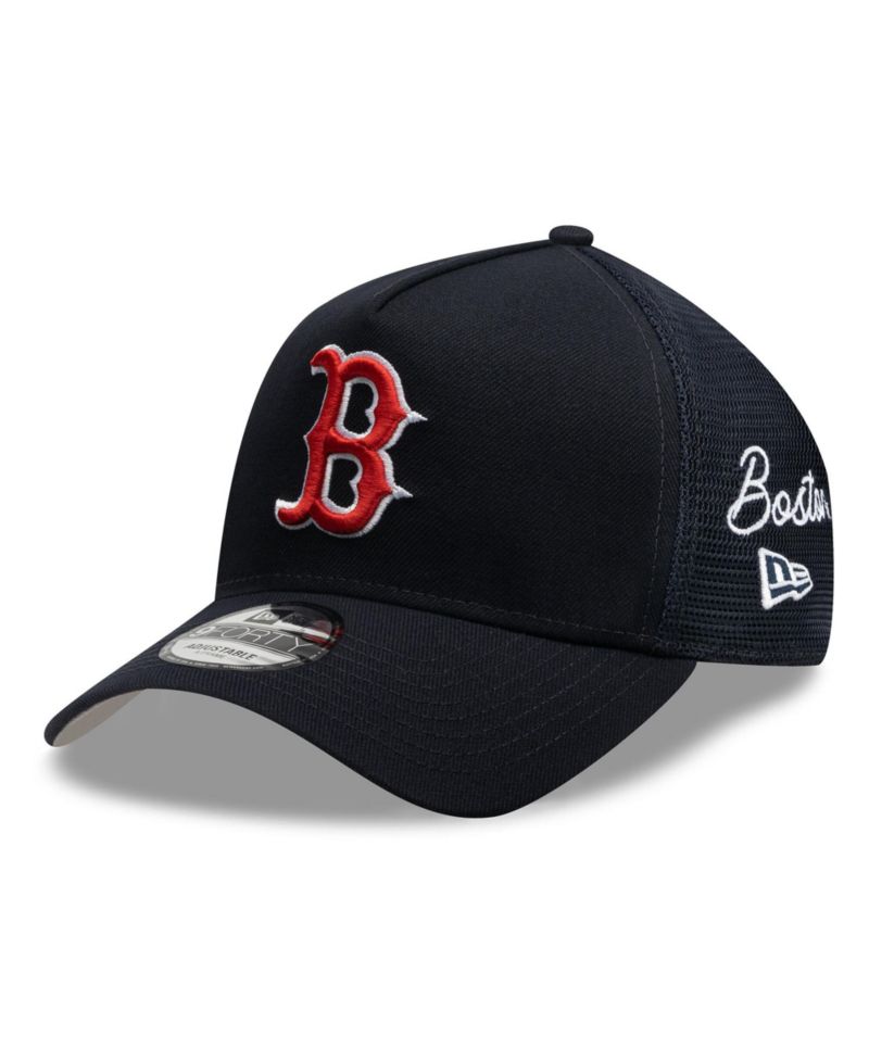 Men's Navy Boston Red Sox Side Script 9FORTY A-Frame Trucker Adjustable Hat