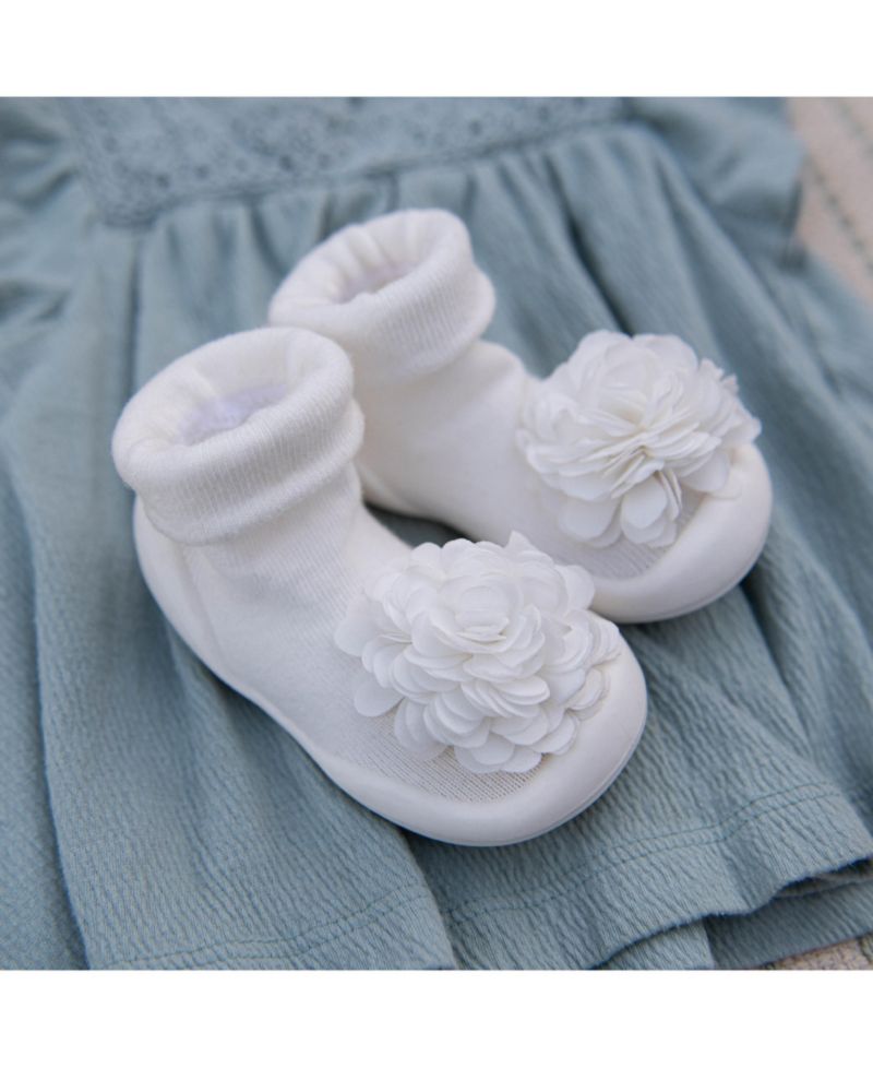 Baby Girl First Walk Sock Shoes Corsage - Snow