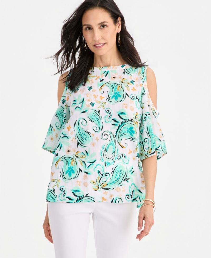 Women's Cold-Shoulder Elbow-Sleeve Top