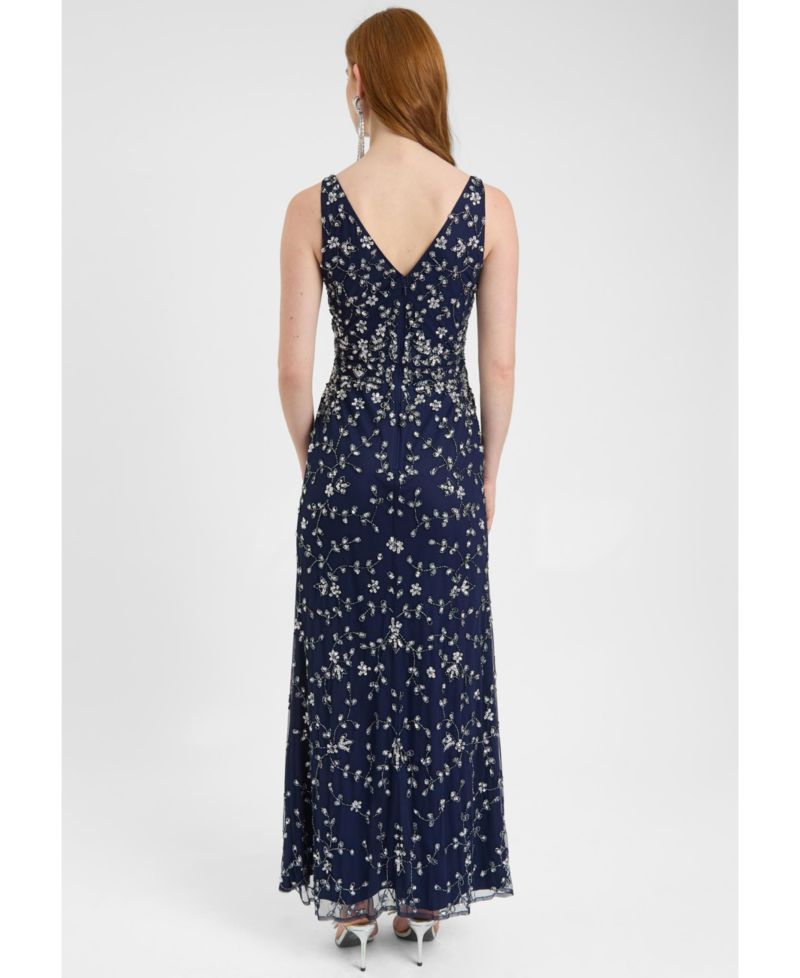 Women's Embellished Sequin Beaded Maxi Dress With Wrap Bottom