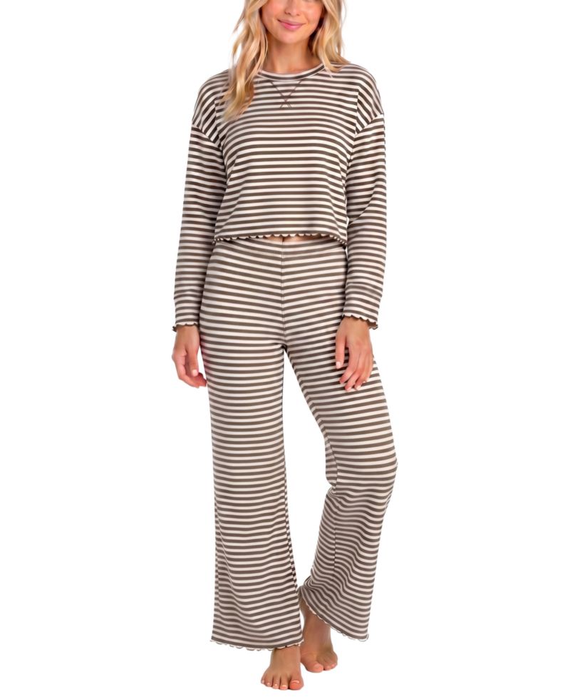 Women's WonderLuxe Striped Long-Sleeve Top and Wide-Leg Pants Pajama Set