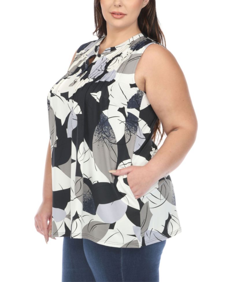 Plus Size Pleated Front Sleeveless Tunic Top