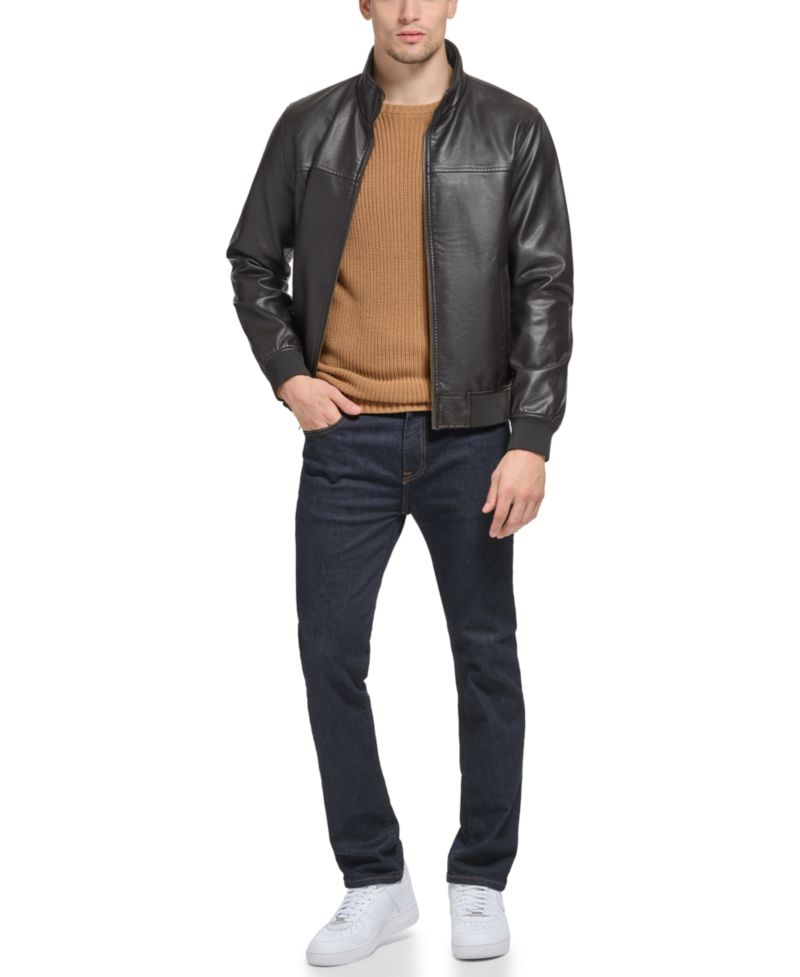 Men's Faux Leather Stand Collar Bomber