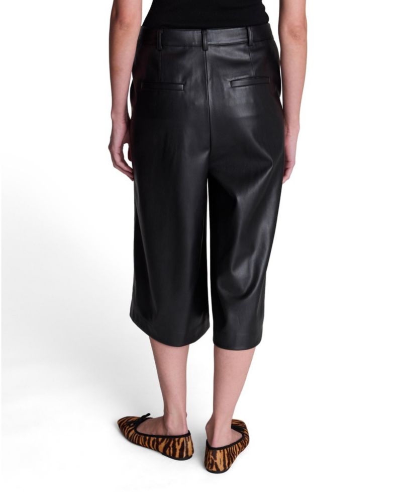 Women's High-Waisted Faux-Leather High Rise Pintuck Long Short