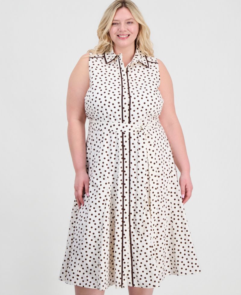 Plus Size Godet Sleeveless Midi Shirt Dress