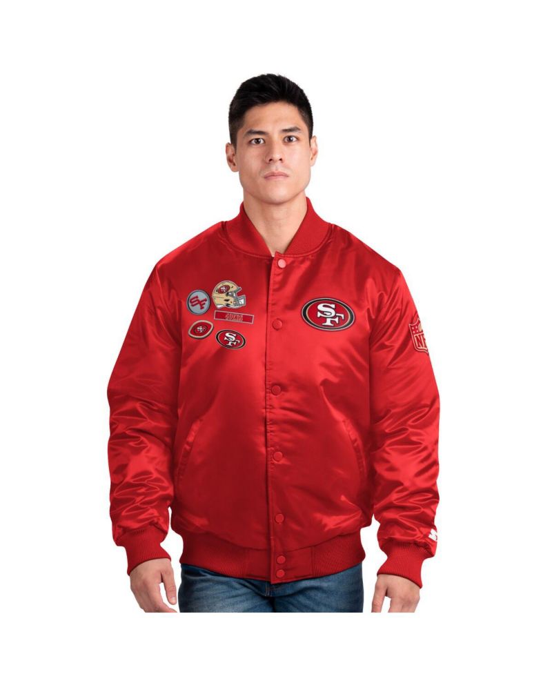 Men's Scarlet San Francisco 49ers Exclusive Satin Full-Snap Varsity Jacket