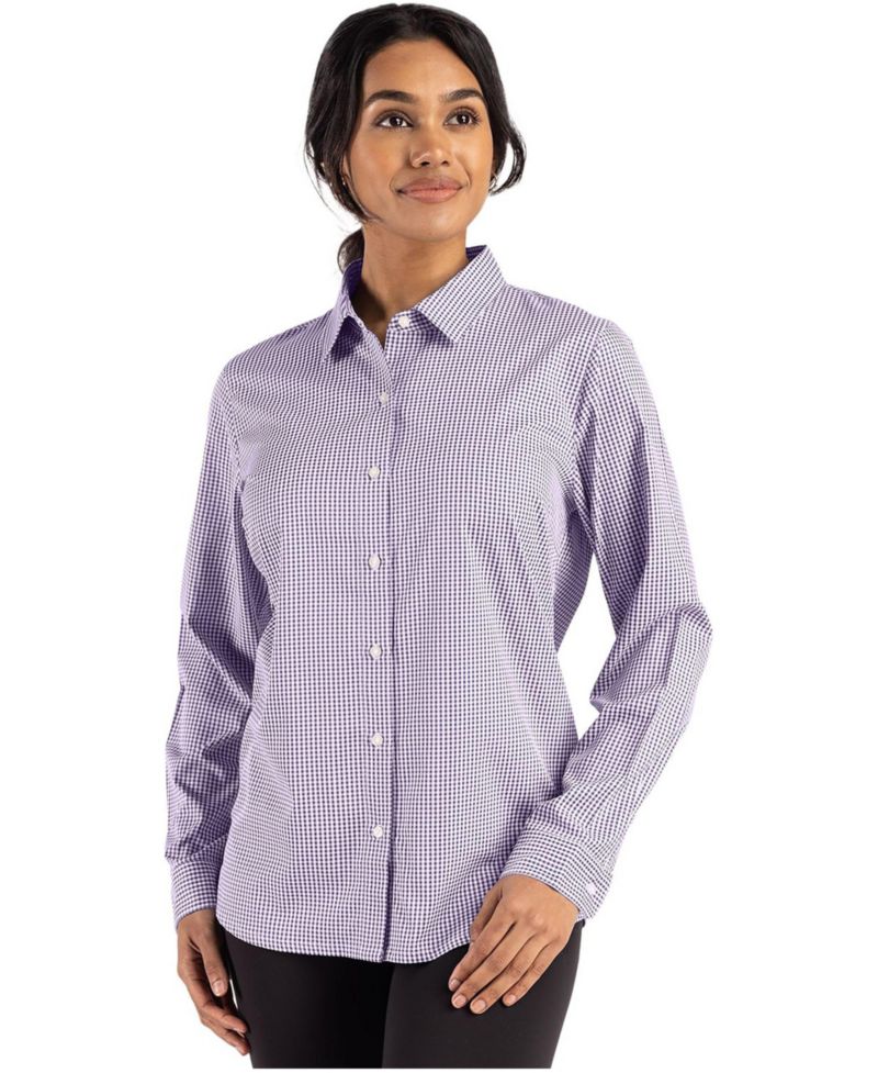 Women's Cutter and Buck Skyline Epic Confidence Recycled Gingham Long Sleeve Dress Shirt