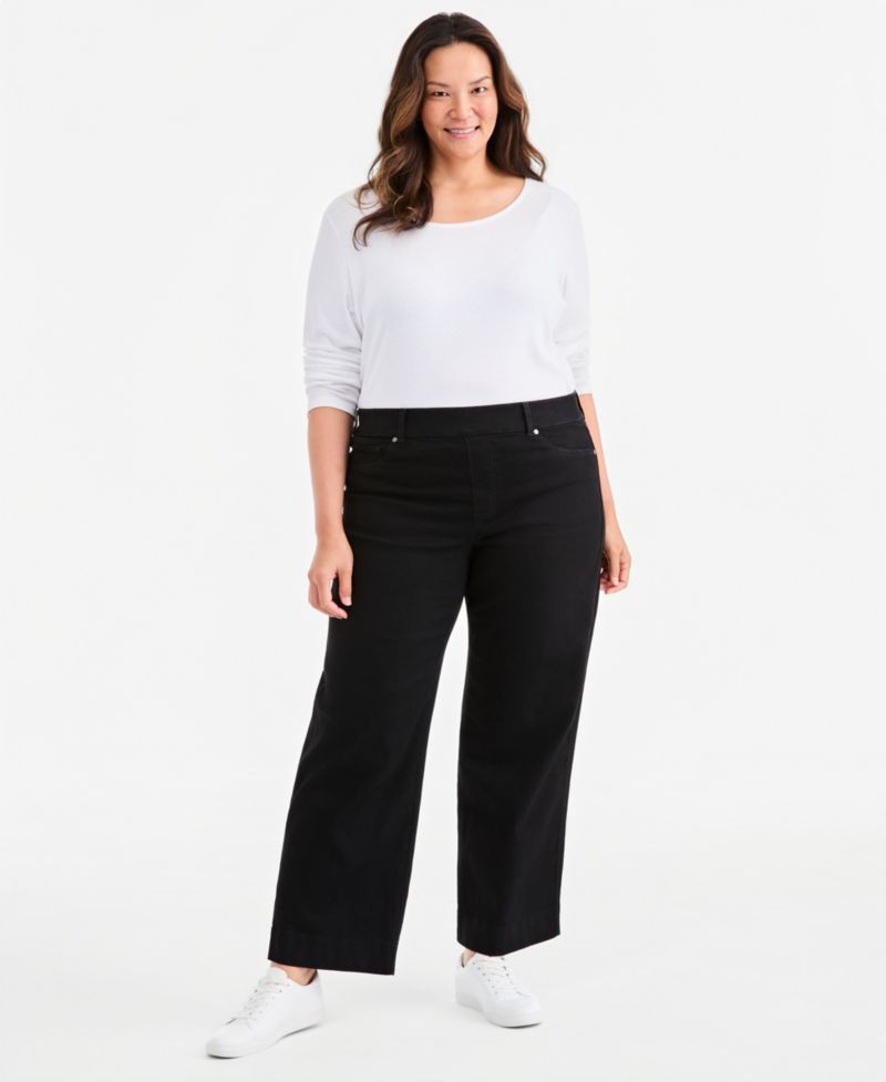 Plus Size Shaping Pull-On Wide-Leg Jeans