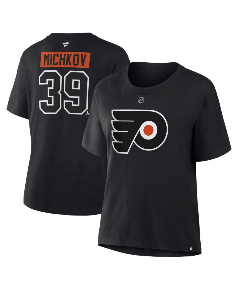 Women's Matvei Michkov Black Philadelphia Flyers Authentic Stack Name & Number T-Shirt