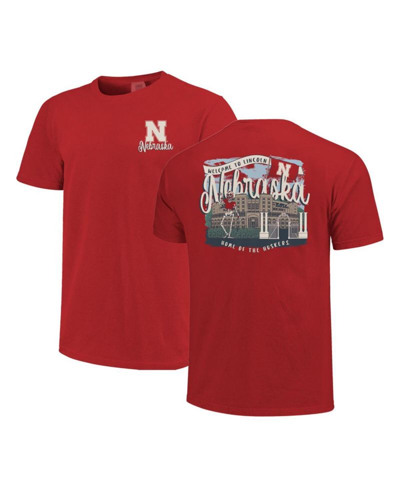 Women's Scarlet Nebraska Huskers Comfort Colors Campus Scene Drawing Script T-Shirt
