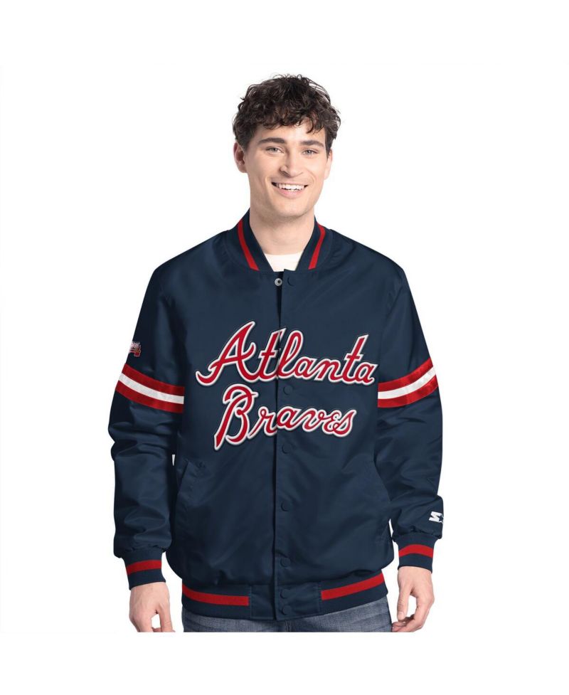 Men's Navy Atlanta Braves Scout Full-Snap Varsity Jacket