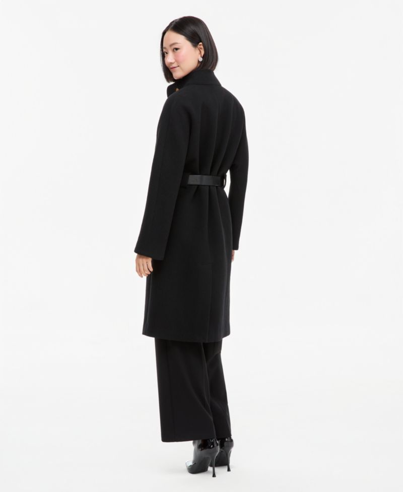 Women's Snap Closure Belted Wool-Blend Coat