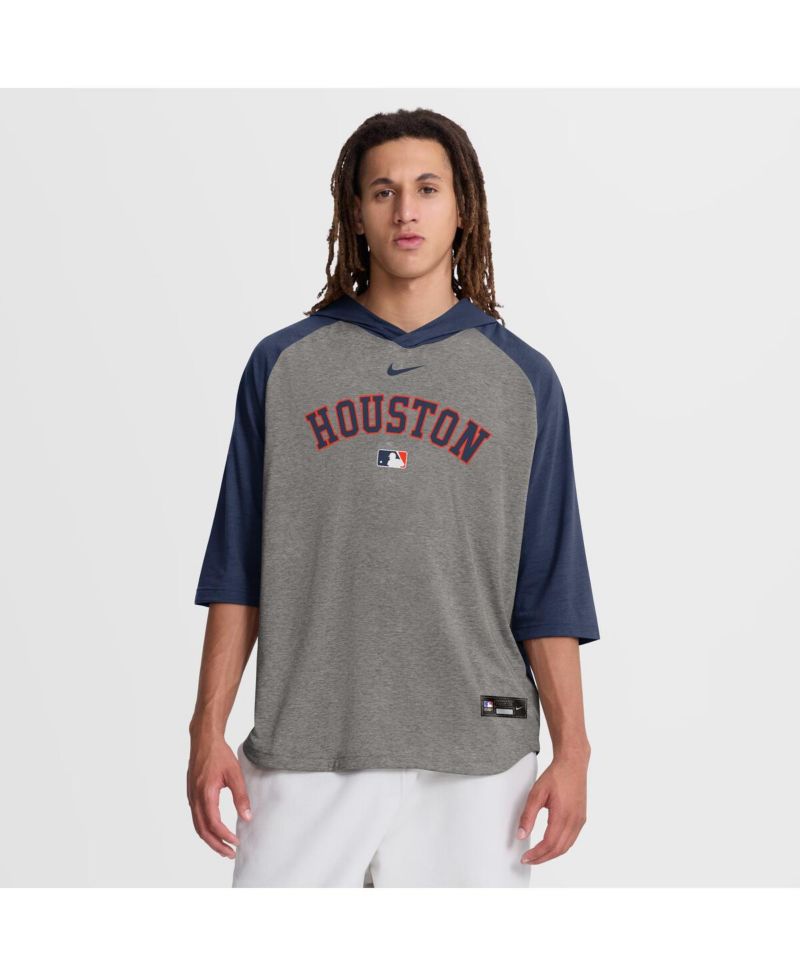 Men's Gray Houston Astros Authentic Collection Flux Dri-FIT Raglan 3/4-Sleeve Hooded T-Shirt