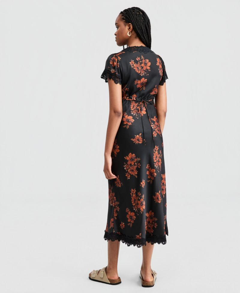 Women's Satin Lace Trim Dress
