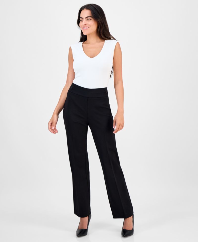 Petite Mid-Rise Side-Tab Straight-Leg Pants