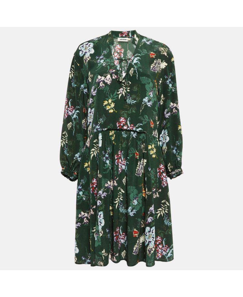 Women's Green Resist Print Silk Dress