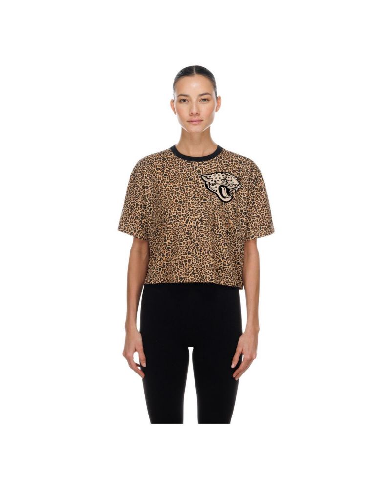 Women's Brown Jacksonville Jaguars Mom & Me Leopard Boxy Cropped T-Shirt