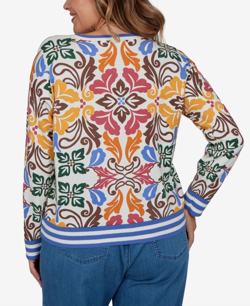 Plus Size Tipped Floral Lightweight Sweater