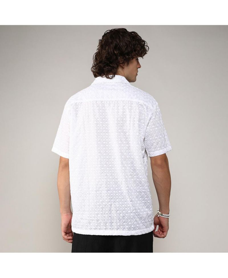 Men's Chalk White Embroidered Circular Shirt