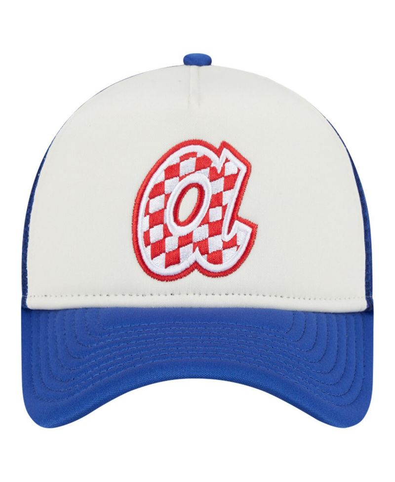 Men's White/Royal Atlanta Braves Checkered Flag A-Frame Trucker 9FORTY Adjustable Hat
