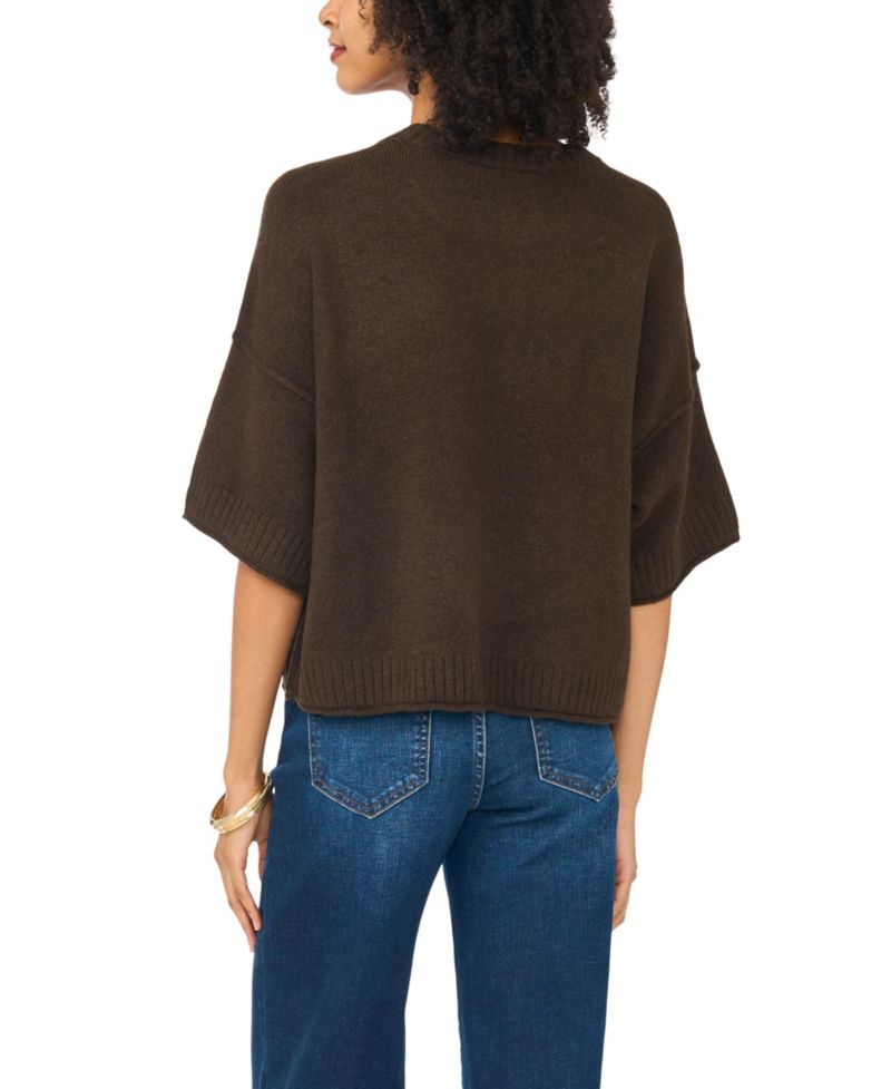 Women's Elbow Length Exposed Seam Crew Crop Sweater