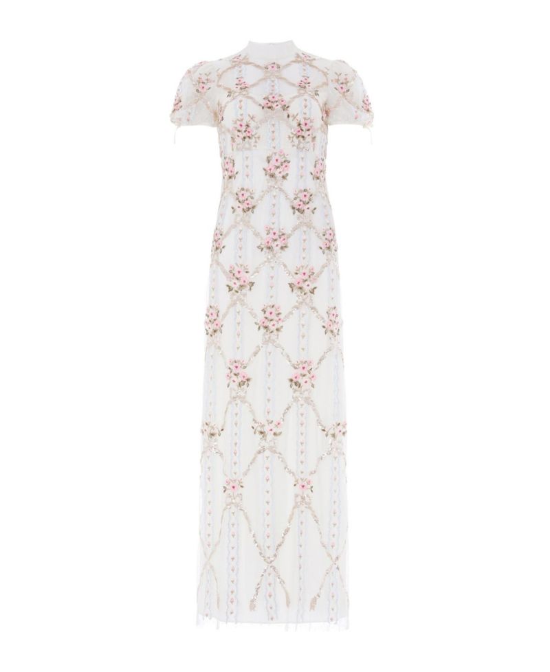 Women's High-Neck Embroidered Maxi Gown