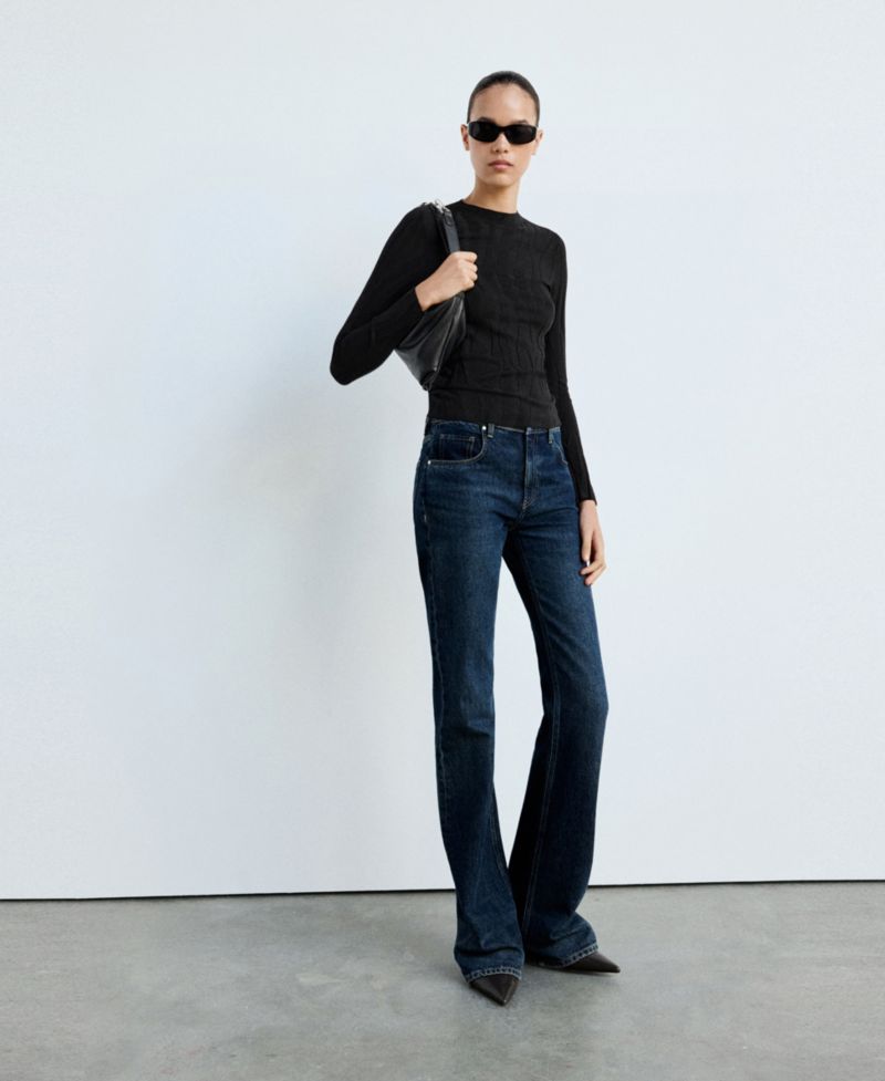 Women's Fitted Mock-Neck Long-Sleeve Cotton-Blend Sweater