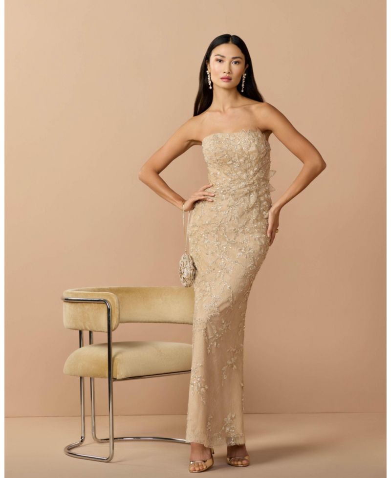 Petite Beaded Mermaid Gown with 3D Flowers