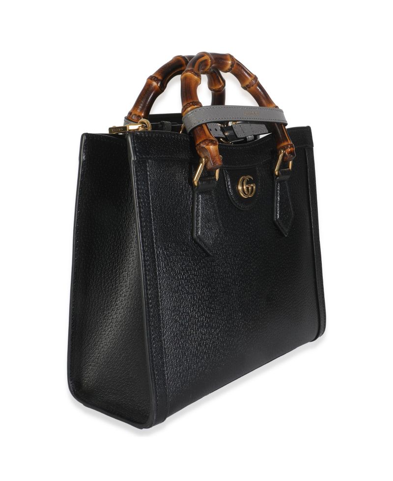 Pre-Owned Gucci Black Dusty Grey Textured Dollar Calfskin Web Small Diana Tote