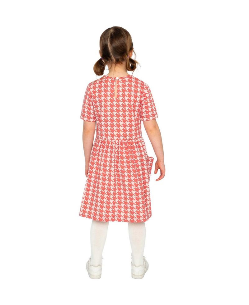 Big Girls Short Sleeve Dress with Pockets Houndstooth