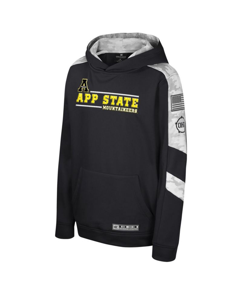 Big Boys and Girls Black Appalachian State Mountaineers OHT Military Appreciation Cyclone Digital Camo Pullover Hoodie