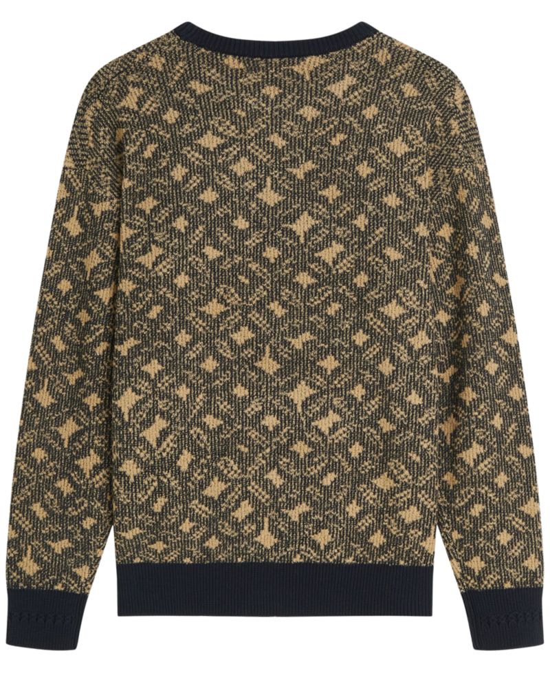 Men's Jacquard Wool-Blend Dropped Shoulder Crewneck Sweater
