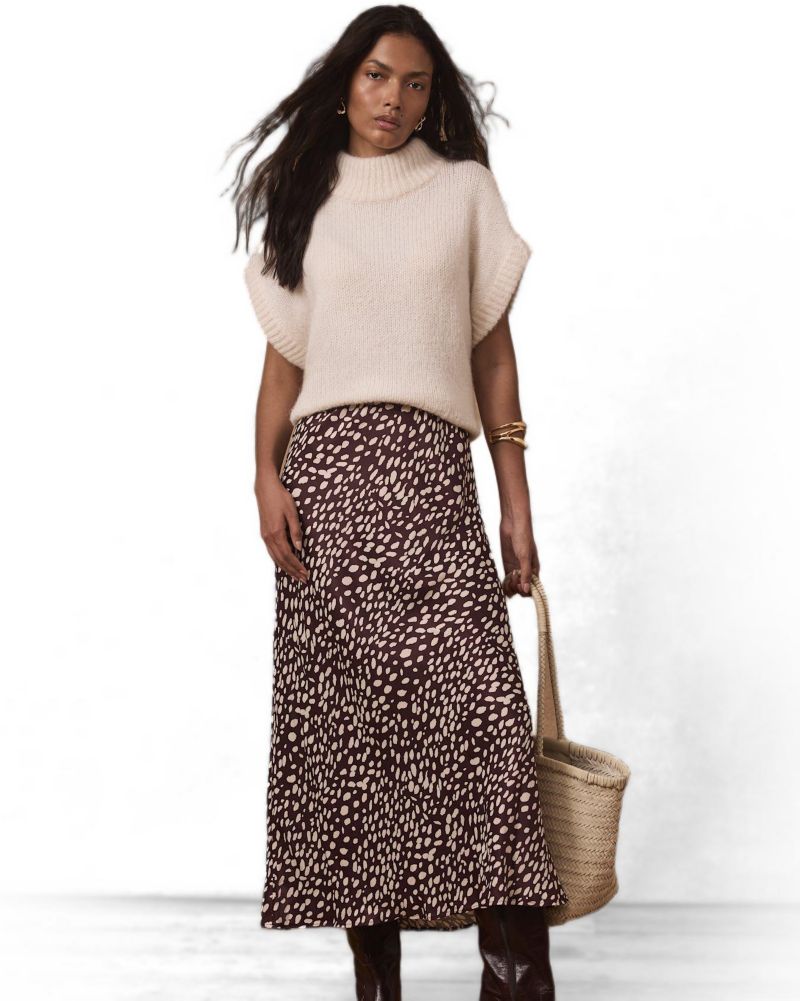 Women's Animal Print Satin Midi Slip Skirt