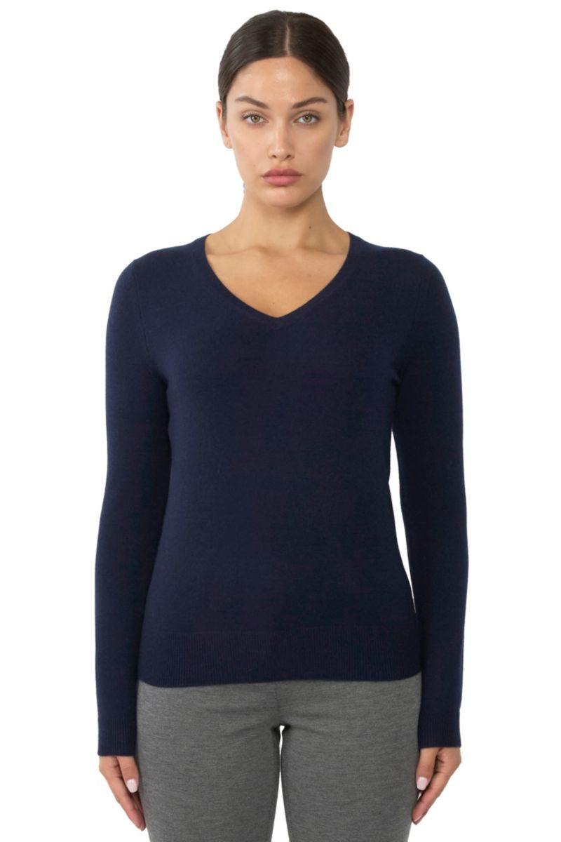 Women's 100% Pure Cashmere Long Sleeve Pullover V Neck Sweater