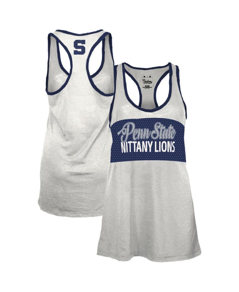Women's White/Navy Penn State Nittany Lions Tracy Racerback Burnout Tank Top