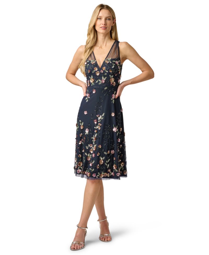 Women's Beaded Mesh Midi Sequin Dress