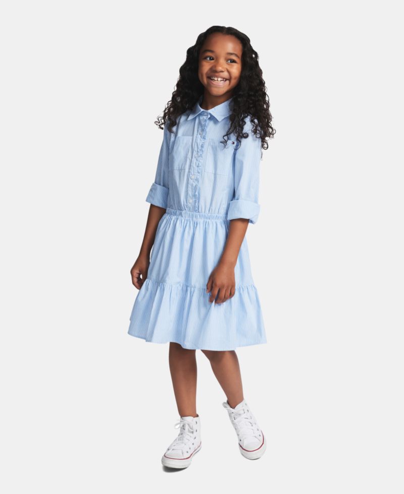Girls' 7-16 Striped Long-Sleeve Shirt Dress