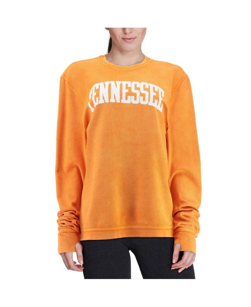 Women's Tennessee Orange Distressed Tennessee Volunteers Comfy Cord Vintage-Like Wash Basic Arch Pullover Sweatshirt