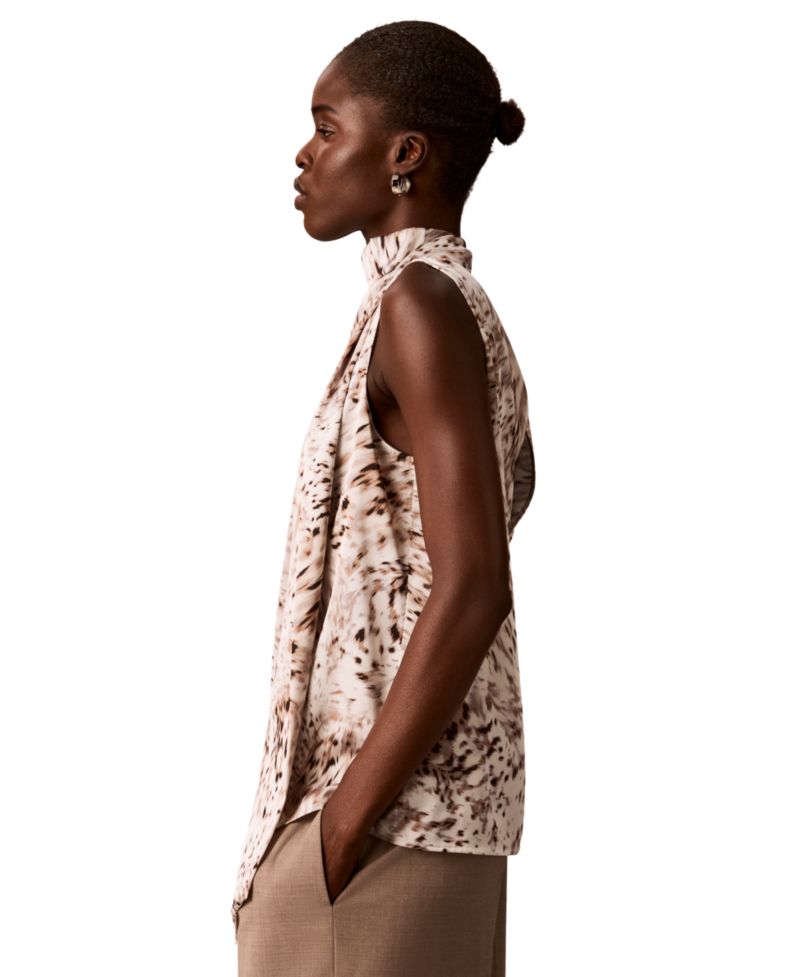 Women's Mock Neck Tie-Front Sleeveless Top