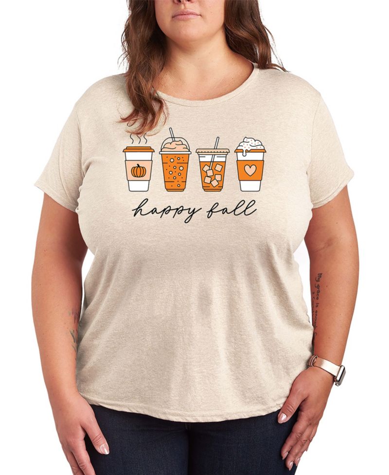 Happy Plus Size Pumpkin Spice Latte Women's Short Sleeve Graphic T-shirts