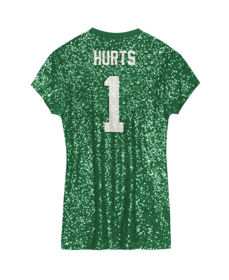 Big Girls Jalen Hurts Kelly Green Philadelphia Eagles Sequin Player Name & Number V-Neck Dress