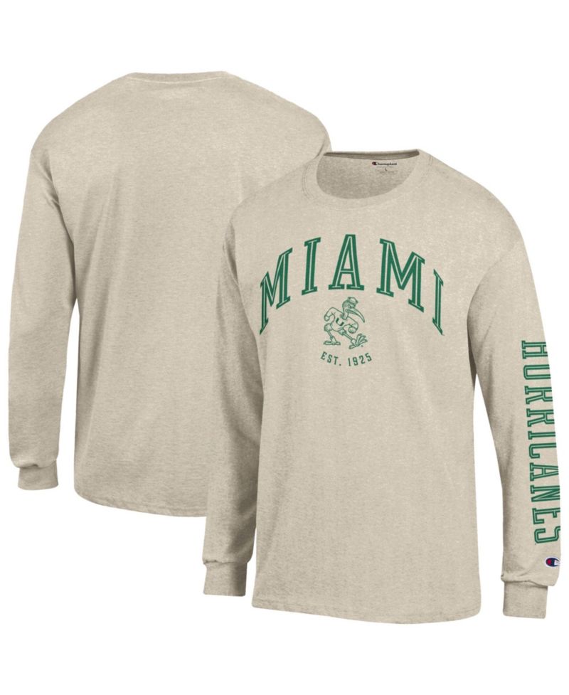 Men's Heather Oatmeal Miami Hurricanes Neutral Arch Long-Sleeve T-Shirt
